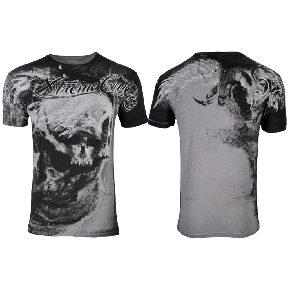 Xtreme Couture By Affliction Men's T-Shirt Inferno Skull Charcoal S-4XL